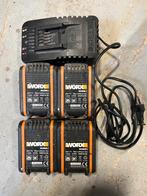 4x 20V Worx Powershare accu en oplader, Ophalen of Verzenden, Gebruikt