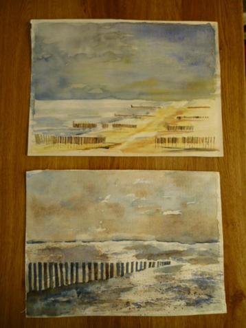 Aquarel zee / strand - N. van Hoorn beschikbaar voor biedingen