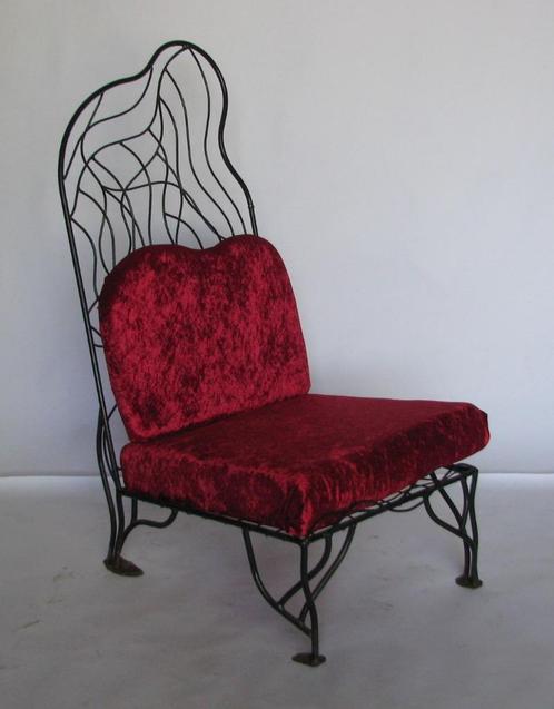 Esline meubelkunst – stalen fauteuil, hoge rugleuning (A), Huis en Inrichting, Fauteuils, Gebruikt, Metaal, Stof, 50 tot 75 cm