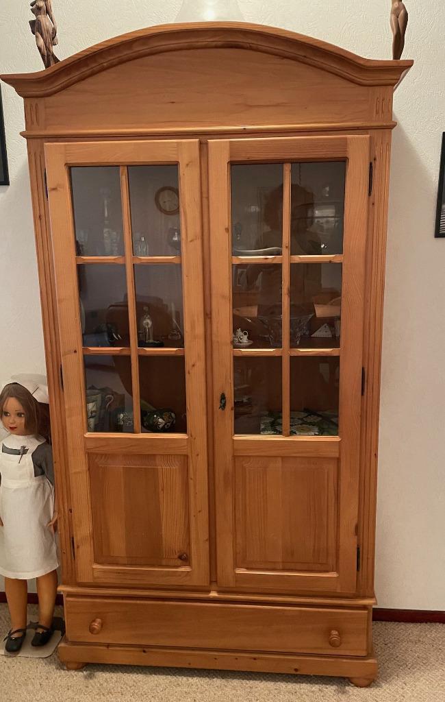 Houten vitrinekast, Huis en Inrichting, Kasten | Vitrinekasten, Gebruikt, 150 tot 200 cm, 100 tot 150 cm, 25 tot 50 cm, Met lade(s)
