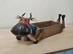 Luie koe van een houten steenmal en gerecycled blik, Antiek en Kunst, Curiosa en Brocante, Ophalen of Verzenden