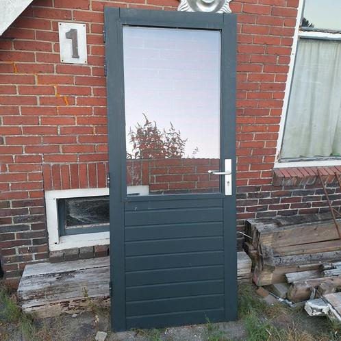 Houten Buitendeur (211.5 x 88 cm) | Dubbel Glas | Draaislot, Doe-het-zelf en Verbouw, Deuren en Horren, Gebruikt, Buitendeur, 200 tot 215 cm