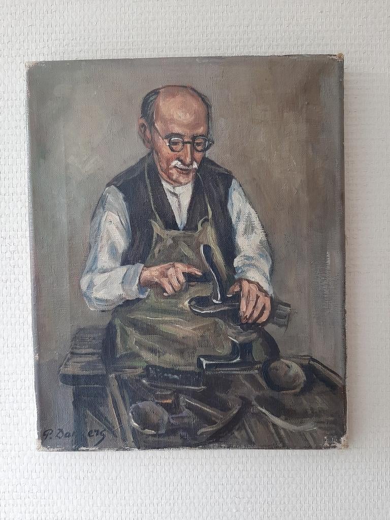 Oud schilderij portret man schoenmaker, Antiek en Kunst, Kunst | Schilderijen | Klassiek, Ophalen of Verzenden