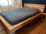 Massief Eiken Bed + 2 Nachtkastjes, Huis en Inrichting, Slaapkamer | Bedden, Ophalen, Bruin, 210 cm, Tweepersoons