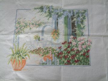 handwerk borduurwerk van tuin en bloemen beschikbaar voor biedingen
