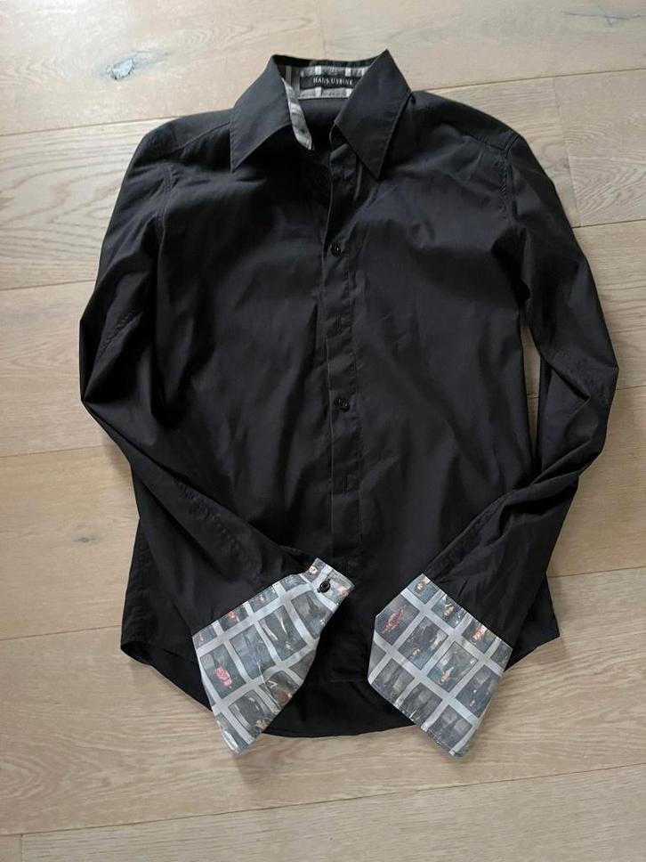 Diep zwart overhemd Hans Ubbink, Kleding | Heren, Overhemden, Zo goed als nieuw, Halswijdte 38 (S) of kleiner, Zwart, Verzenden