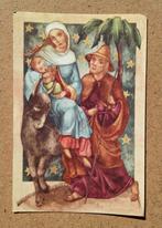 Maria, Jozef, Jezus en Ezel - kerst en nieuwjaarskaart, Ophalen of Verzenden, 1940 tot 1960, Gelopen, Overige thema's