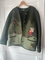 Vintage groen 100% wollen jasje geborduurde egels Giesswein, Kleding | Dames, Ophalen of Verzenden, Zo goed als nieuw, Maat 42/44 (L)