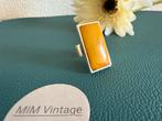 M094/Grote Degelijke Zilveren AMBER Statement ring 18 3/4, 18 tot 19, Gebruikt, Verzenden, X