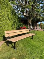 Gerestaureerde gietijzeren tuinbank met eiken houten zitting, Tuin en Terras, Tuinbanken, Ophalen of Verzenden, Nieuw, Hout