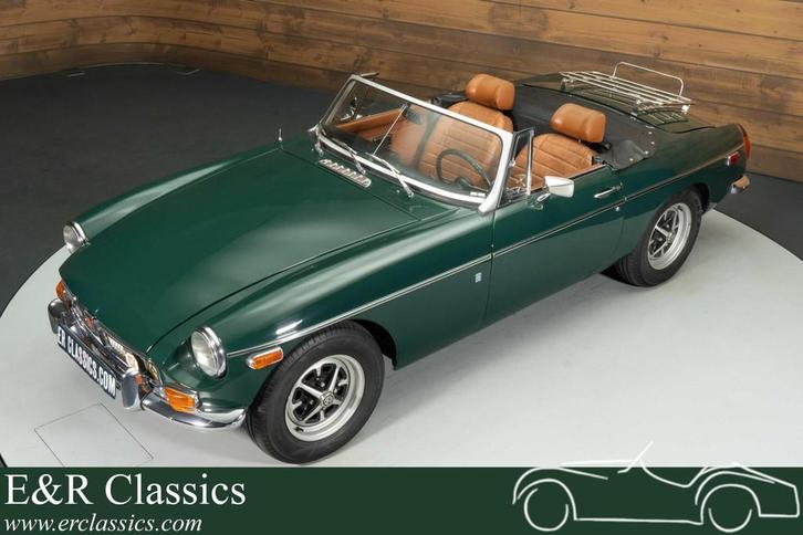 MG MGB Cabriolet | 1974, Auto's, Oldtimers, Bedrijf, Te koop, Open dak, MG, Benzine, Cabriolet, Handgeschakeld, Groen, Bruin, Kunstmatig leder