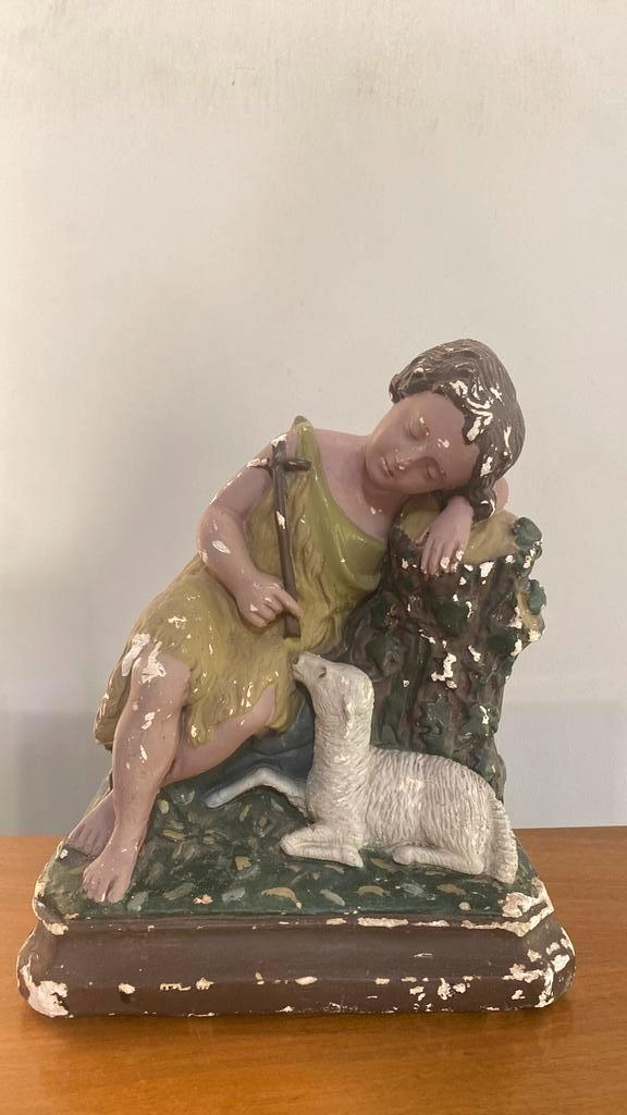 Antiek Vintage Beeld Johannes de Doper met Lam, Antiek en Kunst, Antiek | Religie, Ophalen