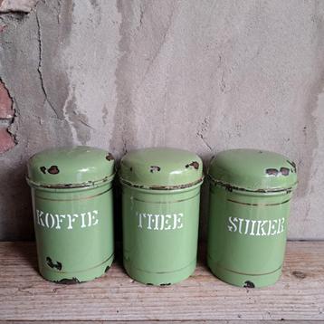 3x Emaille voorraadbussen Koffie Thee Suiker groen *Etage3* beschikbaar voor biedingen