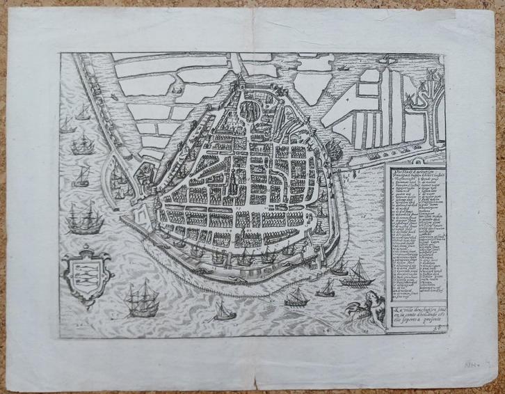 Enkhuizen Lodovico Guicciardini 1582 gravure, Boeken, Atlassen en Landkaarten, Gelezen, Landkaart, Nederland, Voor 1800, Verzenden