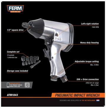 FERM ATM1043 Pneumatische Slagmoersleutel Nieuw beschikbaar voor biedingen