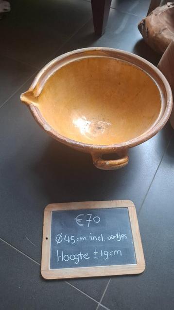 Hele grote geglazuurde gresale afroomkom uit 1900 beschikbaar voor biedingen