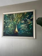 Schilderij groot acrylverf groen met gele pauw, Ophalen
