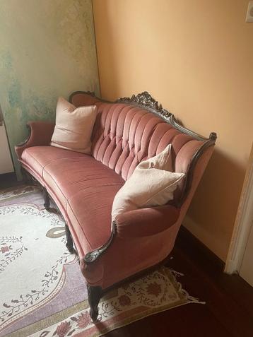 Biedemeier bank velvet oudroze koraal 3 zits vintage Antiek beschikbaar voor biedingen
