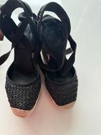 Plateauzolen met linten, maat 38, Zwart, Ophalen of Verzenden, Zo goed als nieuw, Espadrilles of Moccasins