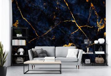 Marmer fotobehang blauw met goud, Fotobehang4you beschikbaar voor biedingen