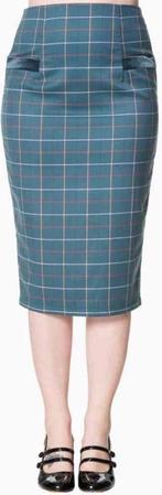 BANNED "Maddy" Pencil Skirt - Checked Green - Maat 44 / 2XL, Dancing Days by Banned, Maat 46/48 (XL) of groter, Nieuw, Ophalen of Verzenden