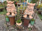 3 zware terracotta tempelleeuwen, Ophalen, Steen