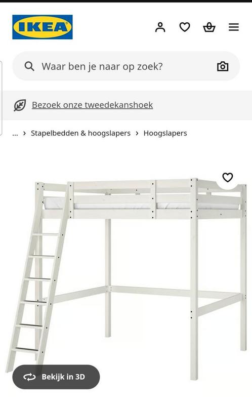 IKEA Stora hoogslaper wit, 140x200 cm,ingekort, in goede st., Huis en Inrichting, Slaapkamer | Bedden, Gebruikt, Tweepersoons