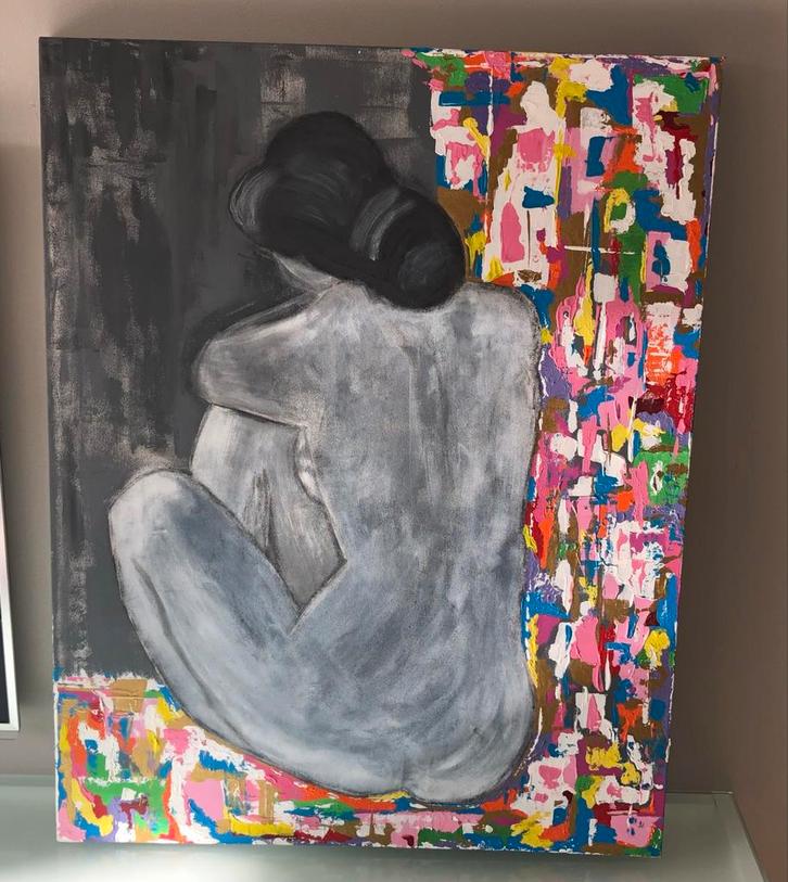 Vrouw met Kleurenpracht - Groot Schilderij, Antiek en Kunst, Kunst | Schilderijen | Klassiek, Ophalen