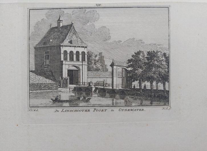 254 / Linschoter Poort te Oudewater Gravure 18e eeuw, Antiek en Kunst, Kunst | Etsen en Gravures, Ophalen of Verzenden