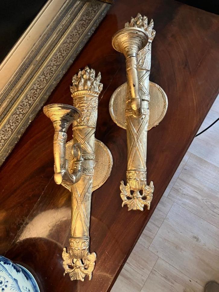 Paar oude Franse wandluchters, Antiek en Kunst, Curiosa en Brocante, Ophalen of Verzenden