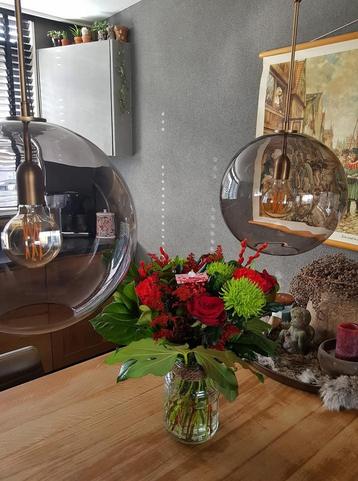 Messing hanglampen met smoked glas