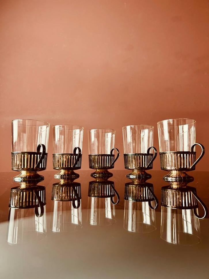 VERZILVERDE DOUWE EGBERTS KOFFIE-/THEEGLAZEN, Antiek en Kunst, Antiek | Glas en Kristal, Ophalen of Verzenden