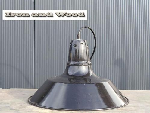 Zwarte vintage Franse oude emaille lamp afmeting H27 D40, Huis en Inrichting, Lampen | Hanglampen, Gebruikt, Minder dan 50 cm