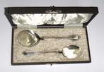 Antiek set zilveren pasteischep en petitfour schep etui 1896, Ophalen of Verzenden, Zilver