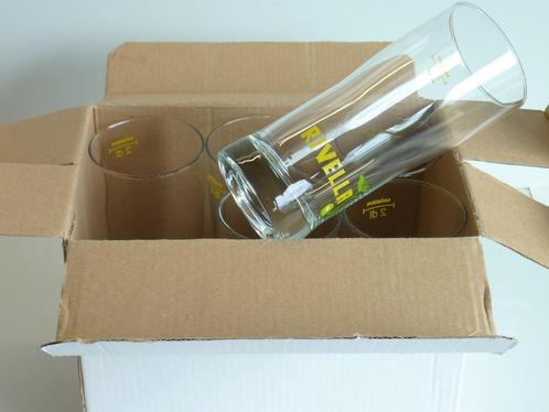 nog nieuw in doos set 6 glas reclame Logo RIVELLA frisdrank, Verzamelen, Glas en Borrelglaasjes, Frisdrankglas, Ophalen
