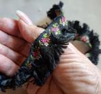 Vintage Frans satijn geborduurd lint met franje, 65x2.5 cm, Verzenden, Zo goed als nieuw, Lint, Band of Elastiek