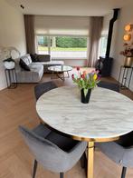 Luxe Eetkamer set: Marmer, Goud & Suède, Ophalen, Zo goed als nieuw, 4 tot 6 stoelen