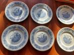 Set van 6 oude Franse ontbijtbordjes taartbordjes blauw wit, Gebruikt, Ophalen of Verzenden, Bord(en), Overige stijlen