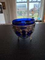 Antiek blauw glazen suikerpotje met zilveren voet, Antiek en Kunst, Antiek | Glas en Kristal, Ophalen of Verzenden