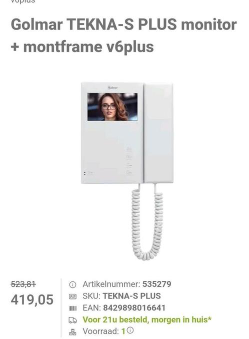 Golmar TEKNA-S PLUS monitor + montframe v6plus

 Nieuw doos, Doe-het-zelf en Verbouw, Alarmsystemen, Zo goed als nieuw, Detector, Sensor of Melder