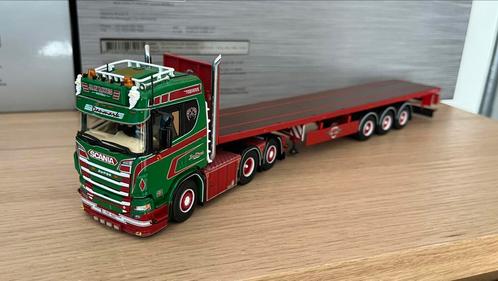 Tekno Scania R520 V8 Jan Mues met oplegger, Hobby en Vrije tijd, Modelauto's | 1:50, Zo goed als nieuw, Bus of Vrachtwagen, Tekno