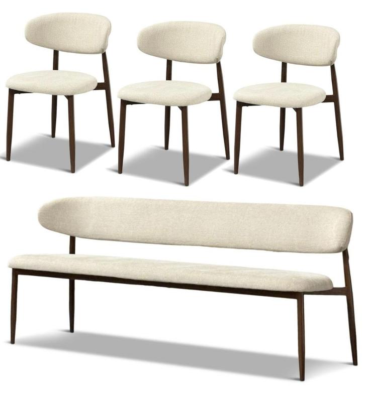 eetkamer bank japandi stijl 200cm stoelen beige, Huis en Inrichting, Complete eetkamers, Nieuw, Ophalen