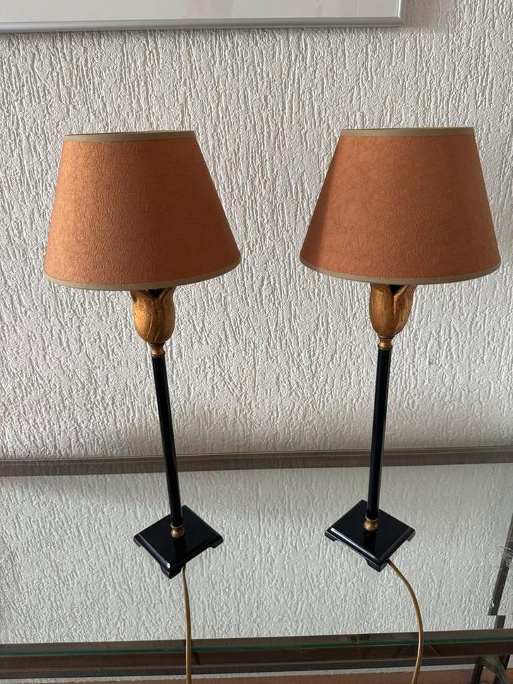 2 Tafellampen 'Tulp' met metalen voet, Huis en Inrichting, Lampen | Vloerlampen, Gebruikt, Minder dan 100 cm, Metaal, Ophalen