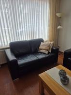 Te koop zwart leer bankstel 2 + 3 zits, Huis en Inrichting, Banken | Bankstellen, Ophalen, Gebruikt, Driepersoons, Rechte bank