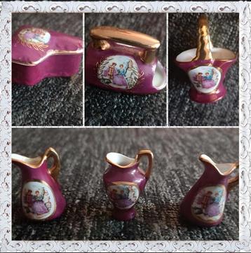 📌 6 delige Vintage set Limoges Frankrijk rood porselein beschikbaar voor biedingen