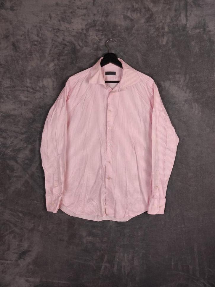 Suit Supply Overhemd 41 Pure Cotton Roze Wit Gestreept, Kleding | Heren, Overhemden, Zo goed als nieuw, Halswijdte 41/42 (L), Wit