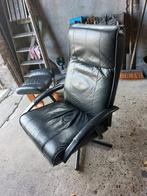 Zwart leder fauteuil met  hocker van merk stressless, Huis en Inrichting, Ophalen, Gebruikt, Minder dan 75 cm, Leer
