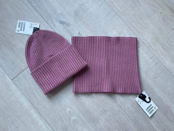 H&M set muts & sjaal roze – maat 128/146 – nieuw, Kinderen en Baby's, Kinderkleding | Mutsen, Sjaals en Handschoenen, Nieuw, Setje