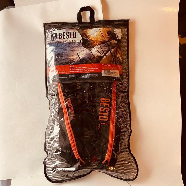 Besto 165N Reddingsvest - zwart - oranje - met harnas, Watersport en Boten, Watersportkleding, Zo goed als nieuw, Reddingsvest of Zwemvest