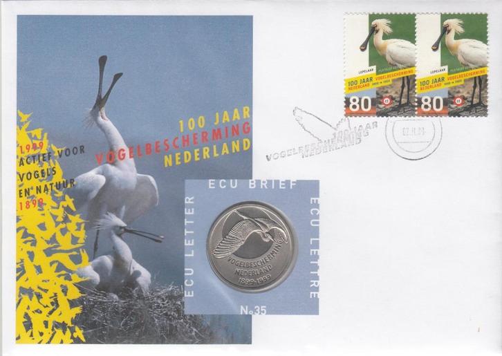 Nederland ECU brief No. 35 Vogelbescherming Nederland 1999, Postzegels en Munten, Penningen en Medailles, Overige materialen, Nederland